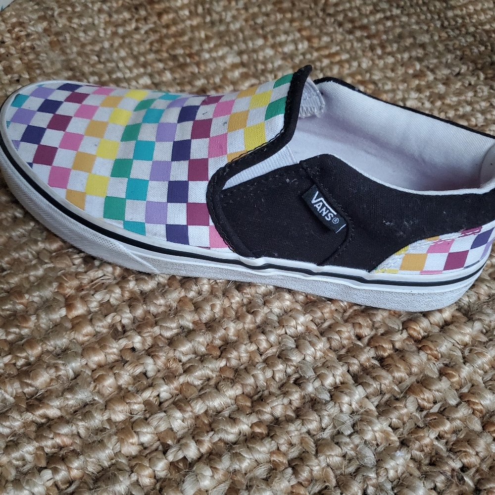 Vans Slip-On Checkerboard Flats in Multicolor and Black